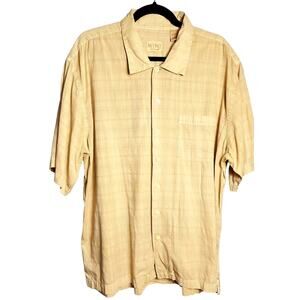 MINE London Milan New York Khaki Cotton Button Up Dress Shirt Short Sleeve Large